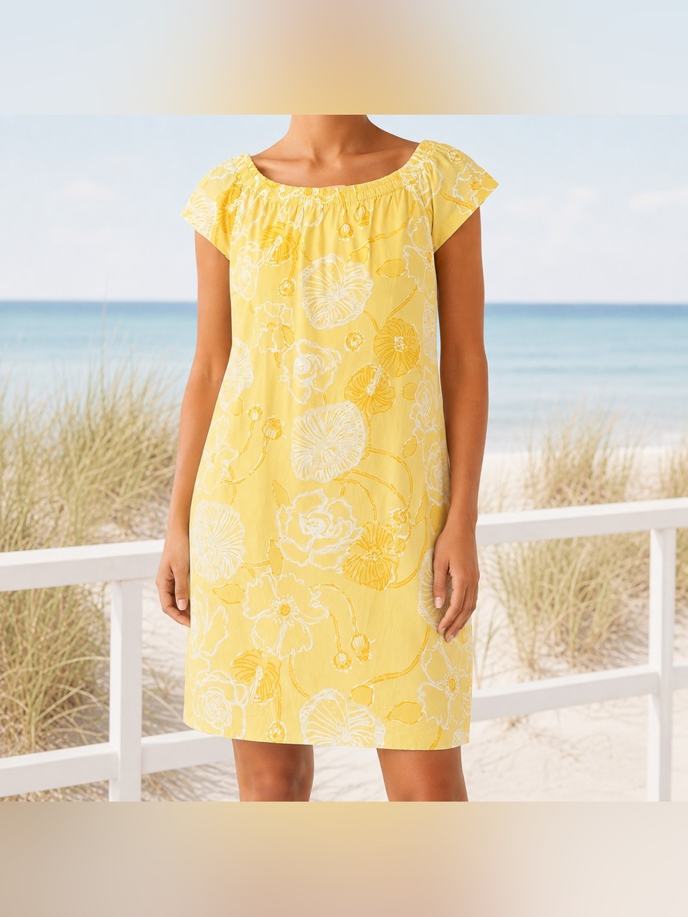 Lilly Pulitzer Shift Dress Women’s XS Butter Yellow Floral Preppy Resort Cotton
